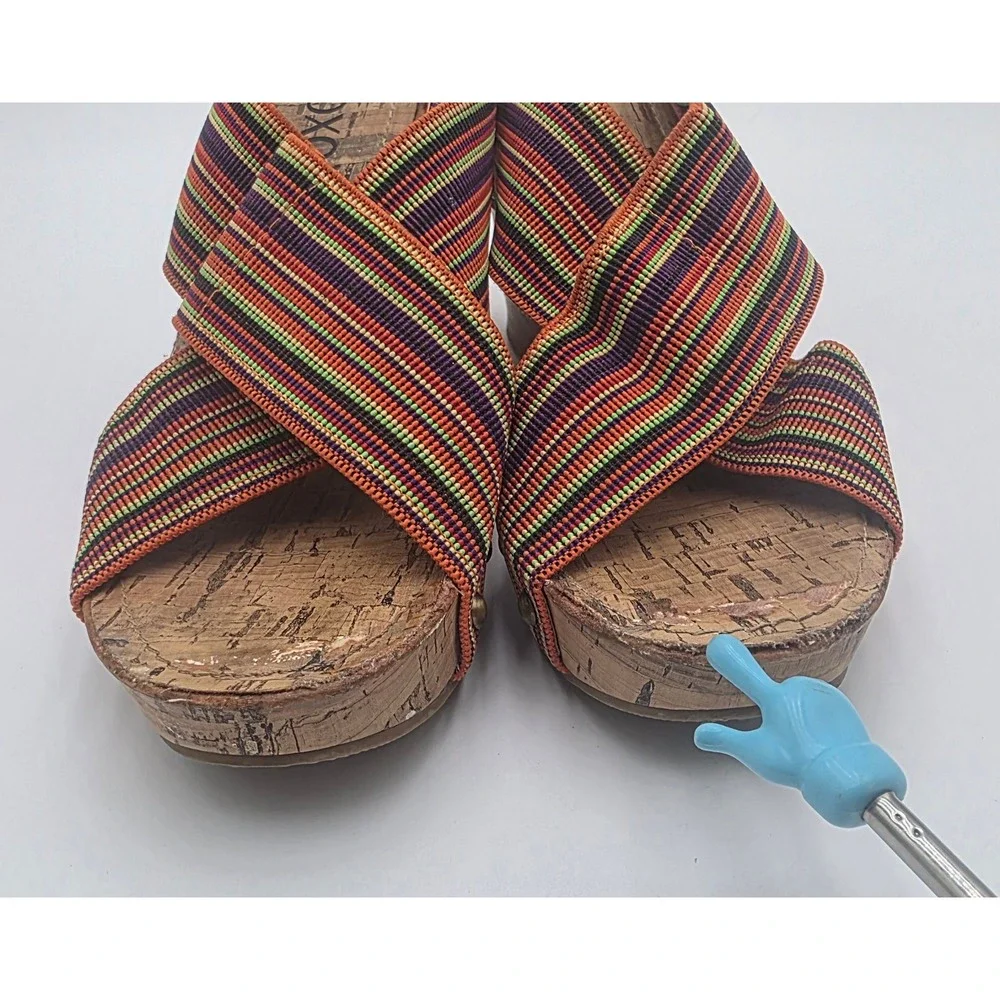 XOXO Bali Women's 8.5M Striped Cork Wedge Sandal Multi Color Platform Slide